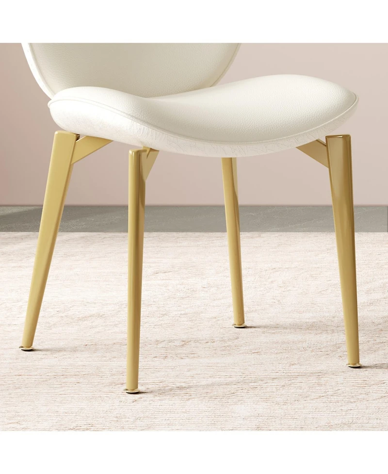 Streamdale Furniture Set of 2 Pu leather dining chairs with gold legs and textured backrest.