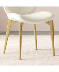 Streamdale Furniture Set of 2 Pu leather dining chairs with gold legs and textured backrest.