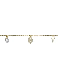 14K Gold Plated with Clear Cubic Zirconia & Mother of Pearl Multiple Charm Bracelet