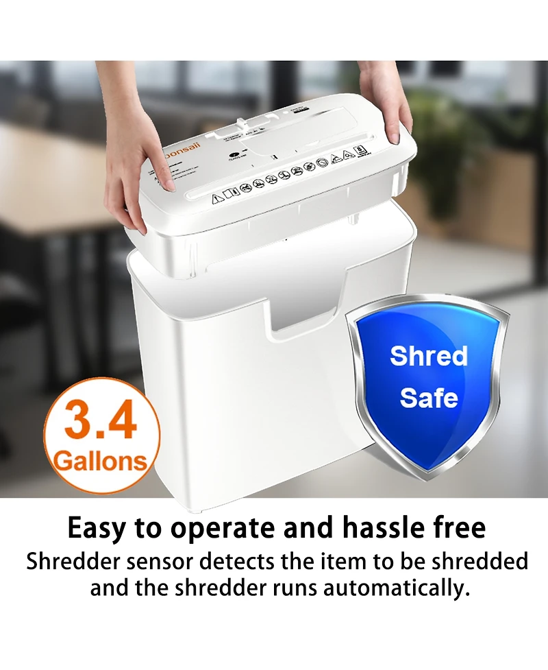 Bonsaii 8-Sheet Strip-Cut Shredder, High Security, Shreds Cd/Credit Card, 3.4 Gal Bin, Overheat Protection, Low Noise, Ideal for Home Office, White