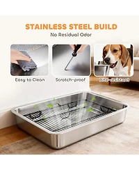 PawHut Dog Potty Tray Stainless Steel, Dog Training Tray, 28" x 20" x 4"