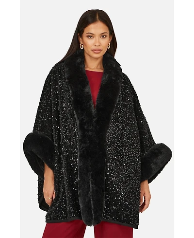 Yumi Women's Textured Faux Fur Lined Cape