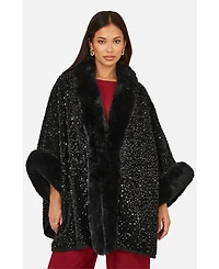 Yumi Women's Textured Faux Fur Lined Cape