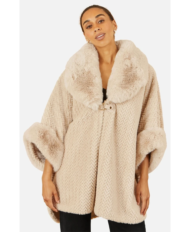 Yumi Women's Textured Faux Fur Lined Cape