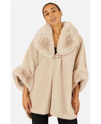 Yumi Women's Textured Faux Fur Lined Cape
