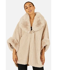 Yumi Women's Textured Faux Fur Lined Cape