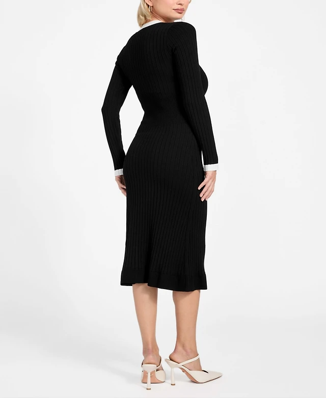 Guess Essential Abito Maglia Lunga A Maniche Lunghe Adele Sweater Dress – Donna, Nero, Vestibilità Aderente