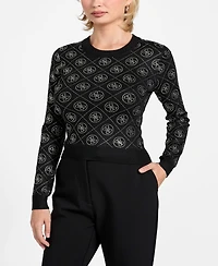 Guess Women's Long-Sleeve Crewneck Rhinestones 4G Sweater