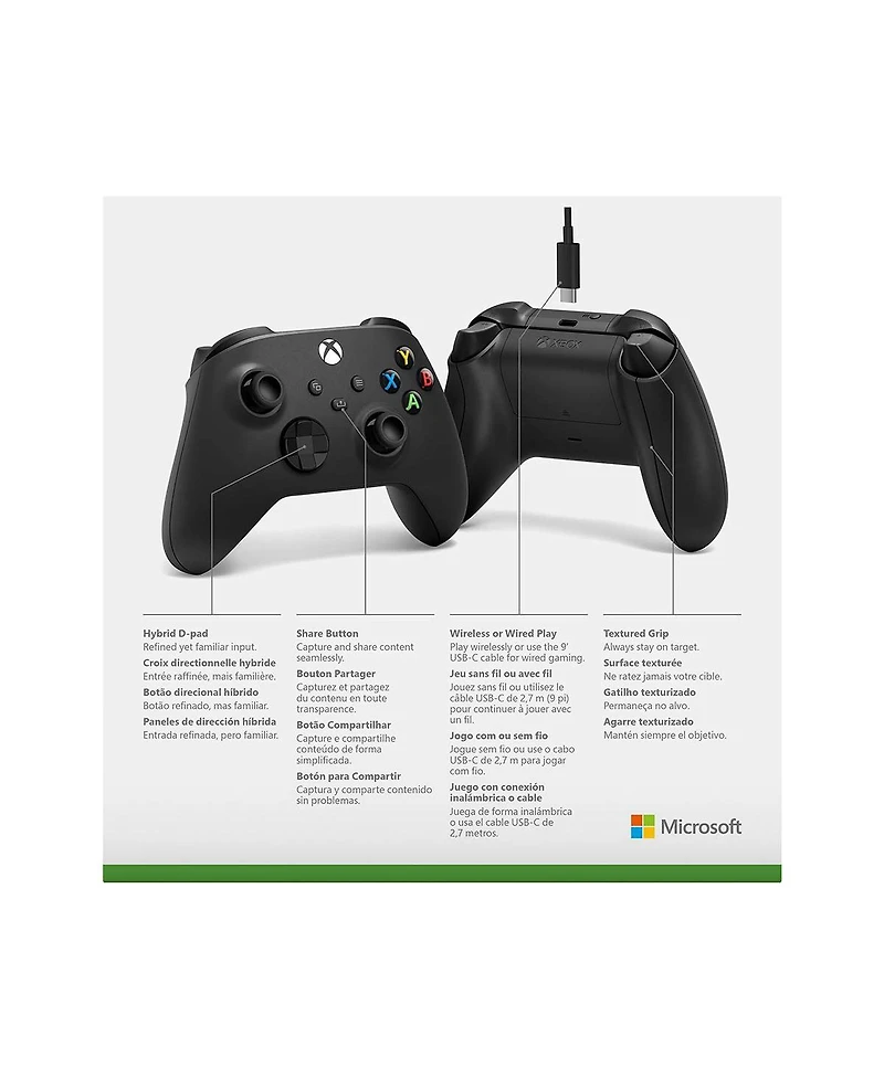 Microsoft Xbox Wireless Controller + Usb-c Cable - Black