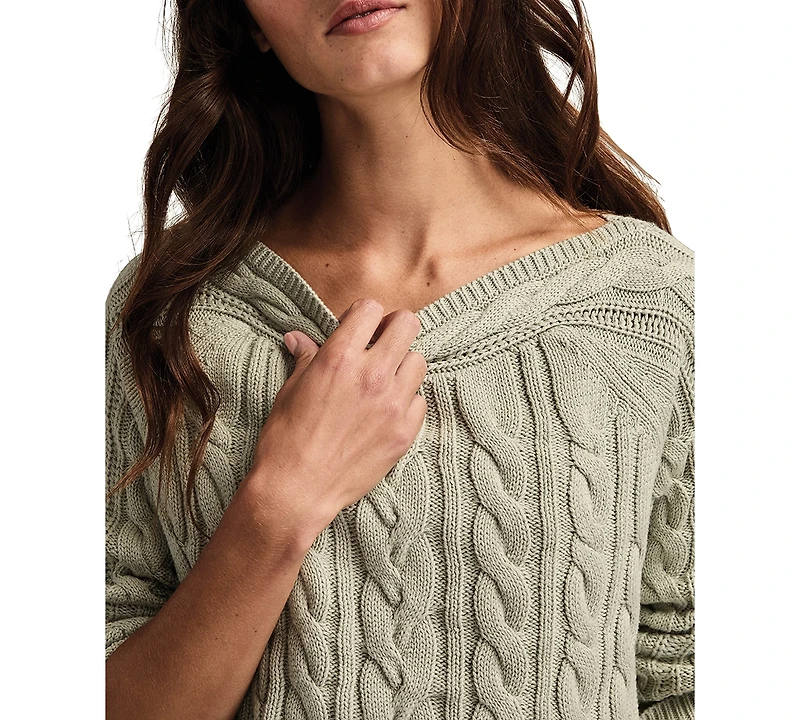 Lucky Brand Women's Boat Neck Cable Sweater