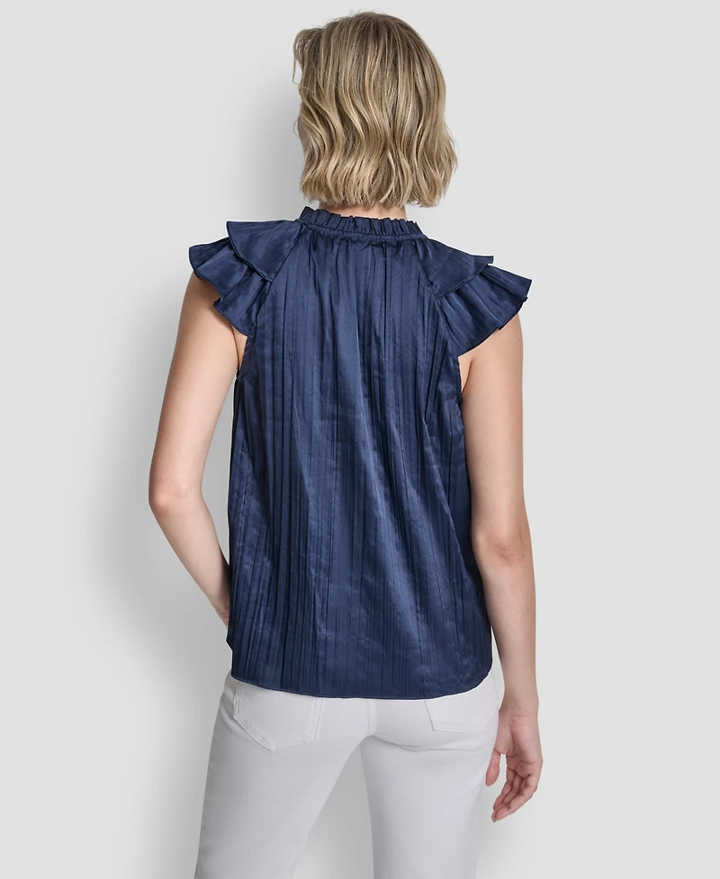 Dkny Women's Short-Sleeve Pleated Tie Front Blouse