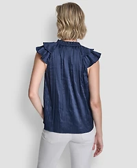 Dkny Women's Short-Sleeve Pleated Tie Front Blouse