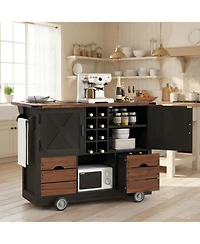 Streamdale Furniture Farmhouse Kitchen Island with Drop Leaf and Power Outlet