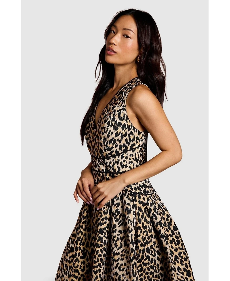 Coast Women's V Neck Animal Jacquard Midi Dress