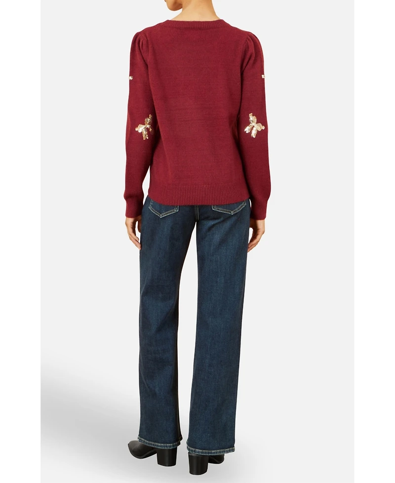Yumi Women's Sequin Applique Bow Sweater