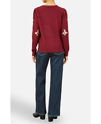 Yumi Women's Sequin Applique Bow Sweater