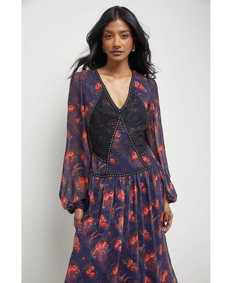 Warehouse Women's Plunge Neck Pleated Maxi Dress