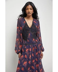 Warehouse Women's Plunge Neck Pleated Maxi Dress