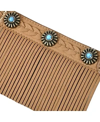 Blueberry Pet Silver-Powered Freshness Microfiber Suede Dog Collar Camel Tan – Fringed Style with Turquoise Studs