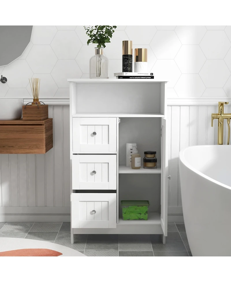 Airsurfer Standing Bathroom Storage Cabinet with Three Drawers and One Door Freestanding Storage Cabinet White