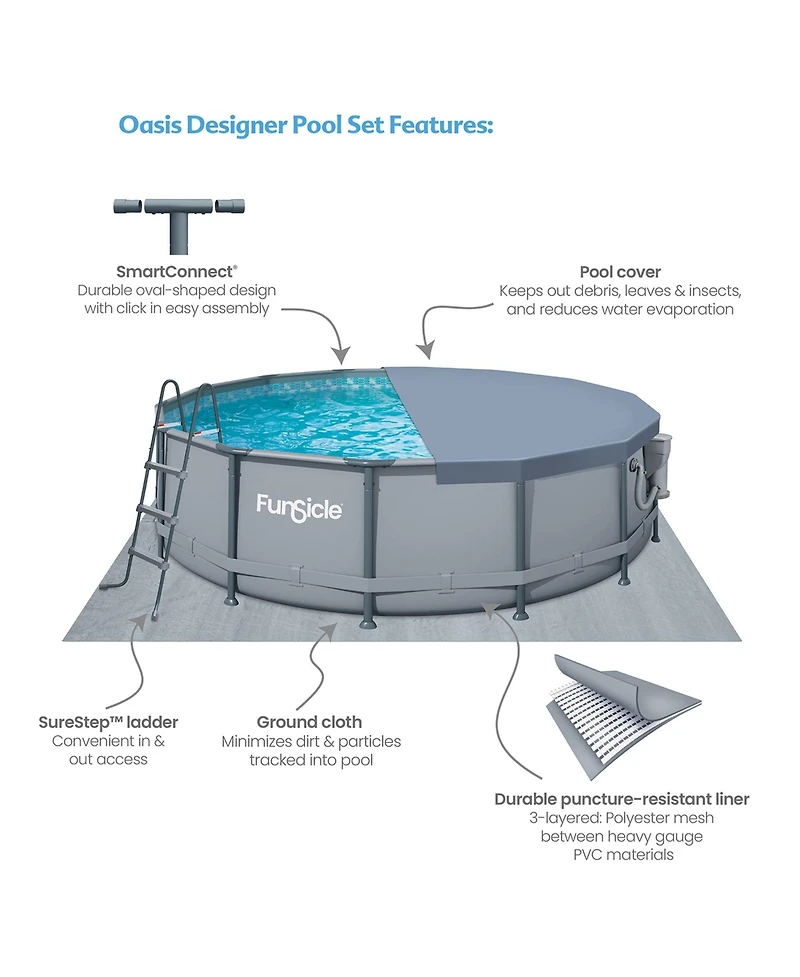 Funsicle 14' x 42" Oasis Outdoor Round Frame Above Ground Swimming Pool, Gray