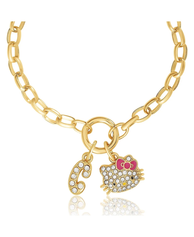 Hello Kitty Initial Crystal Charm Bracelet, Gold Tone