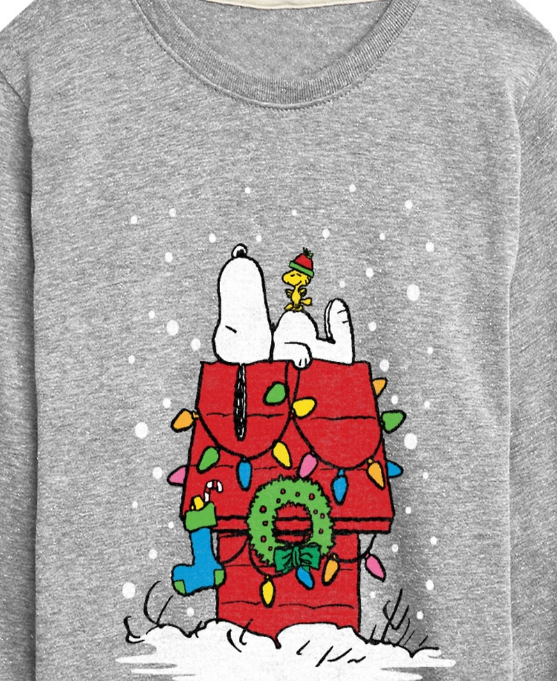 Peanuts Boys' 8-20 Snoopy Dog House Christmas Lights Graphic Long-Sleeve T-Shirt