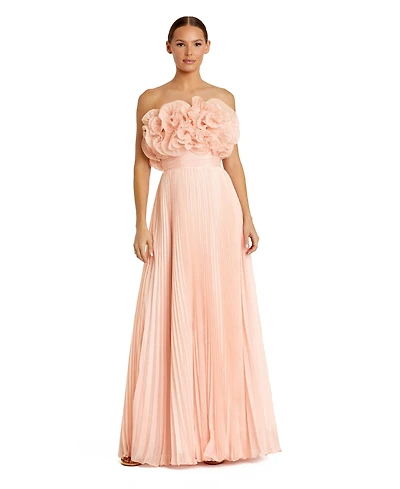 Mac Duggal Women's Pleated Chiffon Strapless Gown With Ruffles