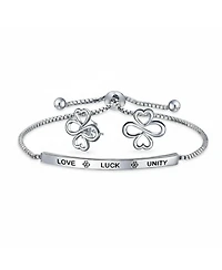 Bling Jewelry Heart Infinity Clover Love, Luck & Unity Bolo Bracelet & Stud Earrings Jewelry Set Sterling Silver Adjustable