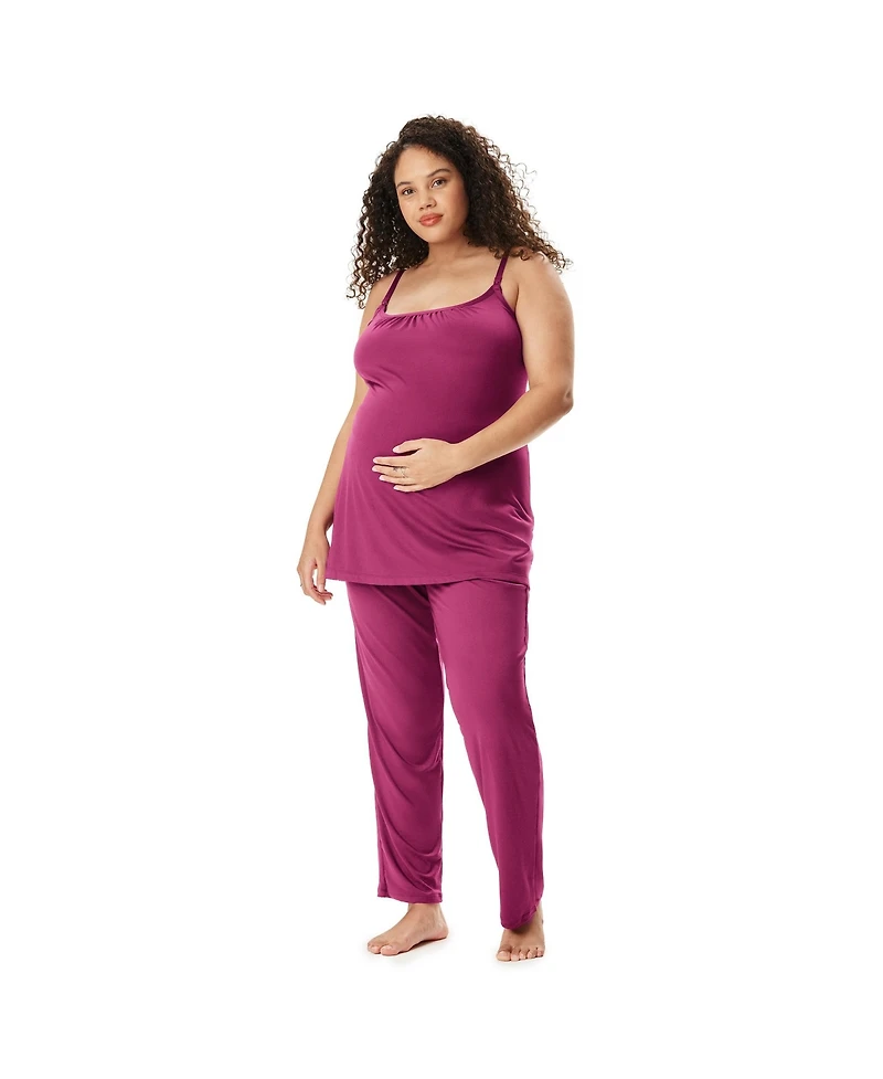 Motherhood Women's Maternity Sleeveless Swing Nursing Cami with Foldover Waistband Pant Sleep Set