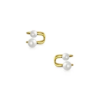 Bling Jewelry Set of 2 Dainty Ribbon Bow & Spiral Pearl Wrap Helix Cartilage Ear Cuff Earrings Gold Plated Sterling Silver