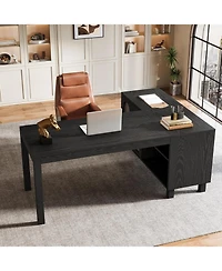 Tribesigns 59" Executive L Shaped Desk with File Cabinet, Farmhouse Wood Computer Coner Desk with Storage Shelves