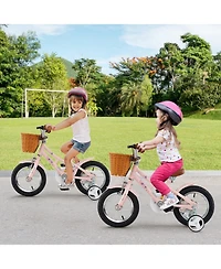 Hongge 12-Inch Retro Kids Bike with Basket, Adjustable Height, and Training Wheels for Ages 3–8 - Pink
