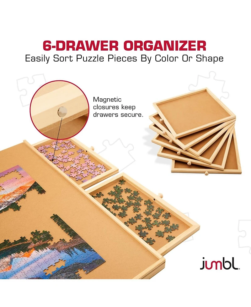 Jumbl 2000-Piece Puzzle Board with Drawers, Lazy Susan & Cover - Rotating Wooden Jigsaw Puzzle Table