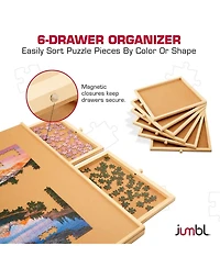 Jumbl 2000-Piece Puzzle Board with Drawers, Lazy Susan & Cover - Rotating Wooden Jigsaw Puzzle Table