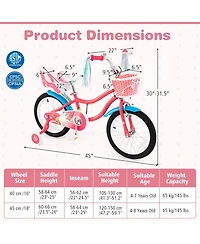 Hongge 16-Inch Girls Bike with Doll Seat, Basket, and Training Wheels for Ages 4–7 - Pink