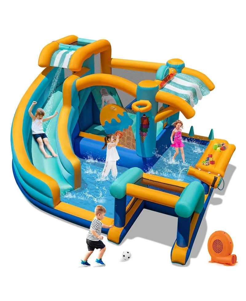 Hongge Inflatable Water Slide Bounce House with Pool, Climbing Wall, and 750W Blower