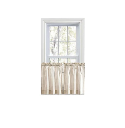 Ellis Curtain Plaza Classic Ticking Stripe Printed 1.5" Rod Pocket Tailored Tiers 56" x 24" Tan