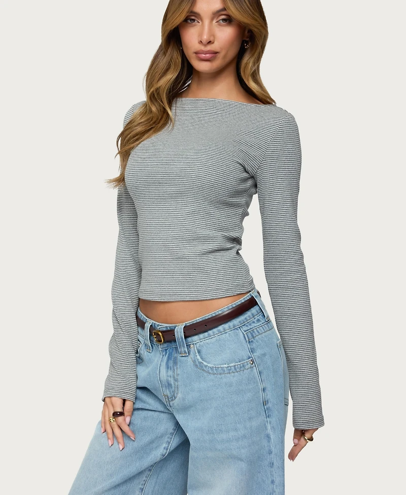 Edikted Women's Loria Striped Boat Neck Top