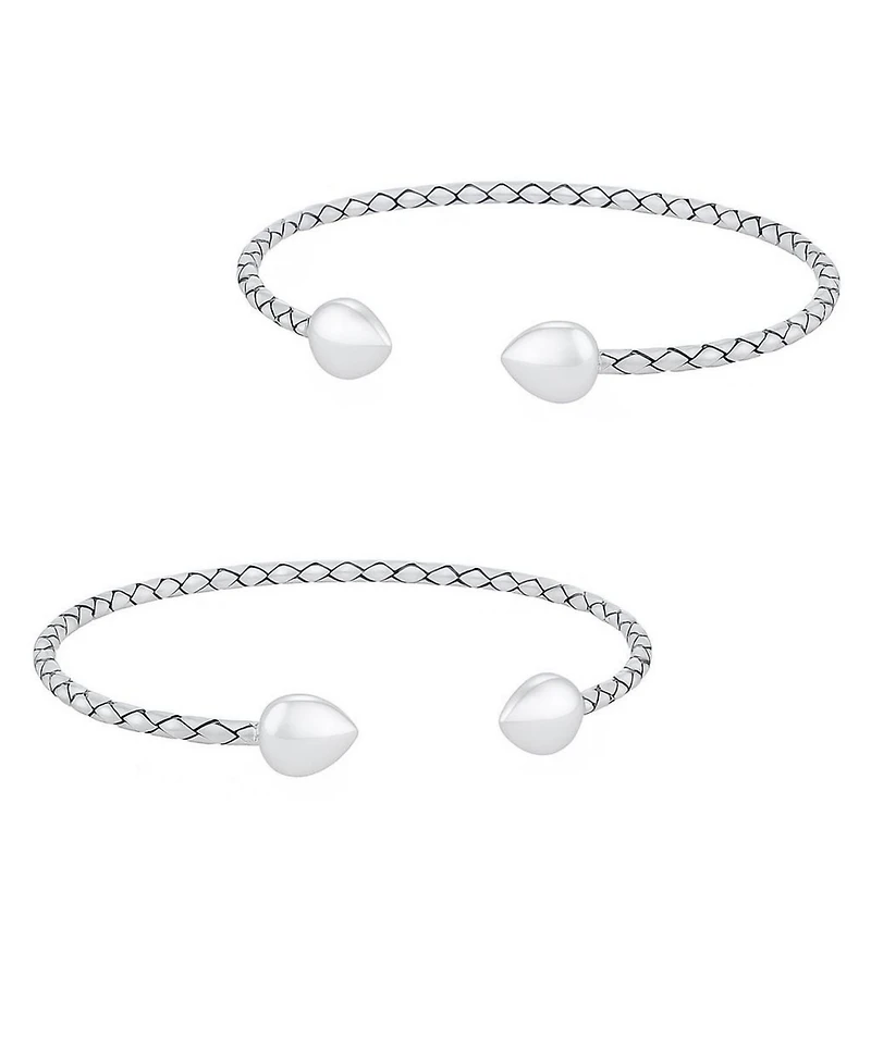 Bling Jewelry Set of 2 West Indian Style Arrow Heart Tips Twist Stackable Bangle Bracelet Sterling Silver