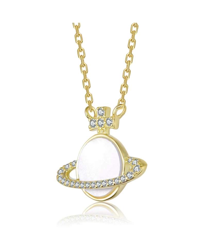 GiGiGirl 14K Gold Plated with Mother Of Pearl & Clear Cubic Zirconia Saturn-Inspired Necklce For Kids
