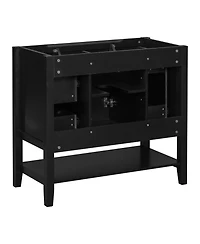 Airsurfer 36 Inch Bathroom Vanity without Sink Black Cabinet Base Only One Cabinet and Three Drawers Freestanding Storage Organizer