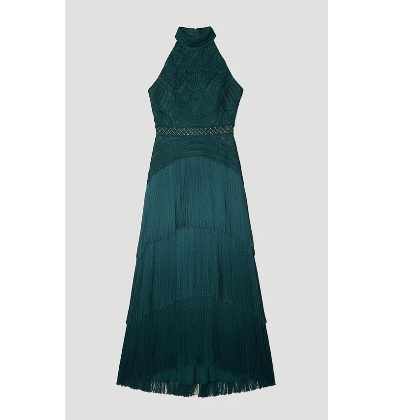 Karen Millen Women's Beaded Halter Neck Woven Maxi Dress