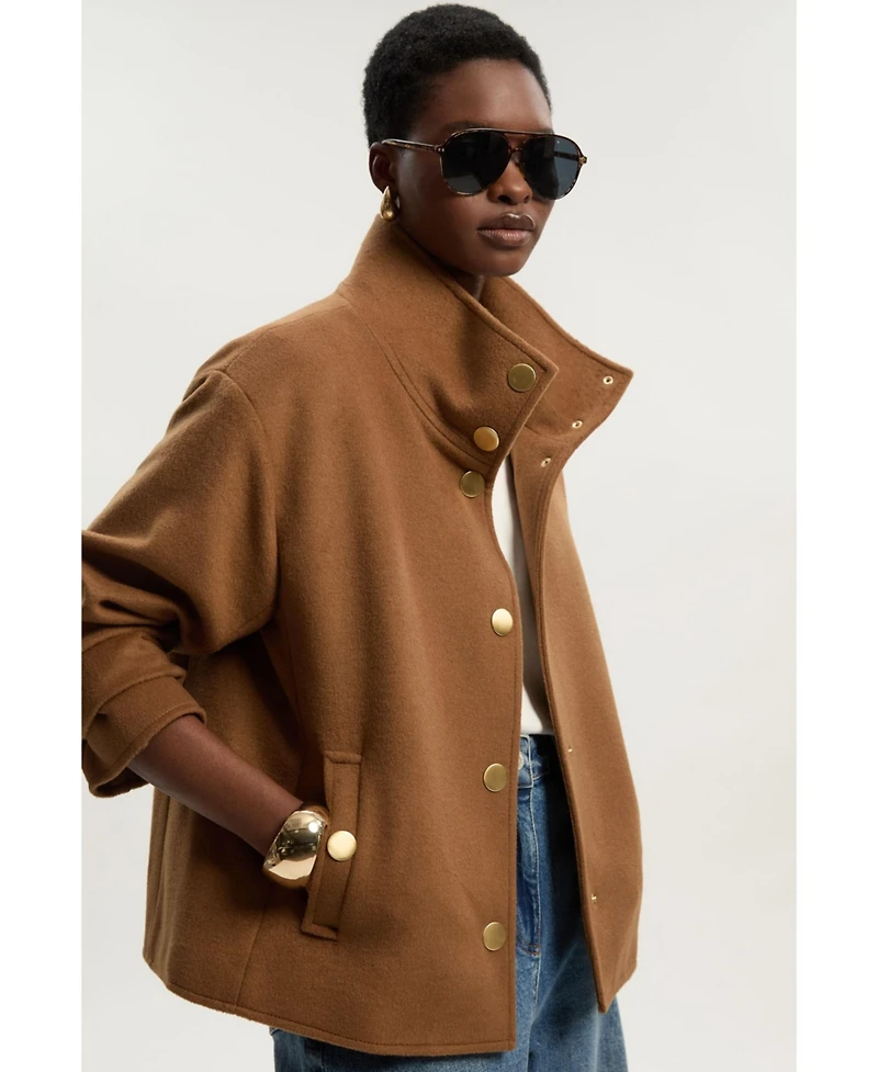 Karen Millen Women's Brushed Wool Funnel Neck Short Coat