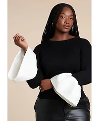 Eloquii Women's Plus Bubble Sleeve Sweater