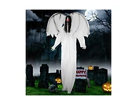 Mondawe 6.6 ft Halloween Animatronic Standing Angel with Sound-Activated Light-up Eyes and Flapping Wings