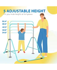 Qaba Folding Gymnastics Bar for Kids, Adjustable Height, Bubble Gum