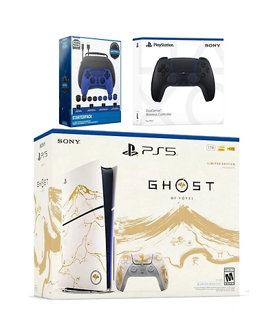 Sony PlayStation 5 Ghost of Yotei Disc Bundle + Extra Controller, Accessory Kit - Midnight Black