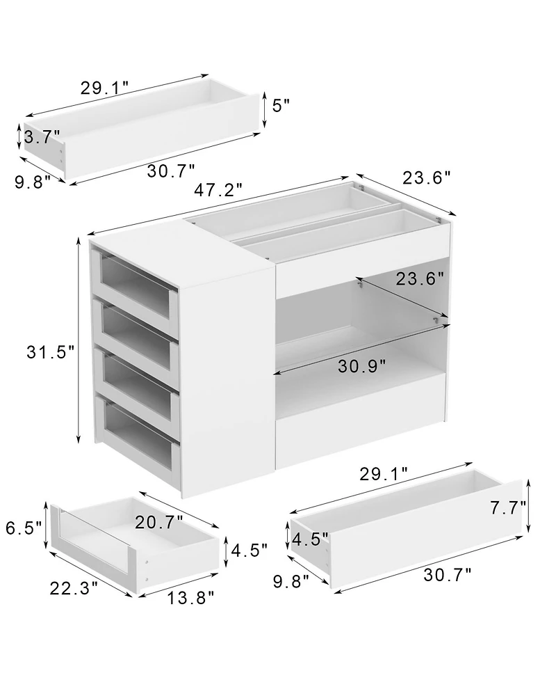 Homsee Glass Top 8-Drawers Dresser ,Display Cabinet,Manicure Nail Table,Bedroom/Kitchen Island,Makeup Table