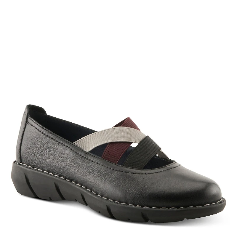 Spring Step Women's Comfortable Pebbled Leather Slip-On Wedge Shoes with Elastic Straps & Removable Outsole